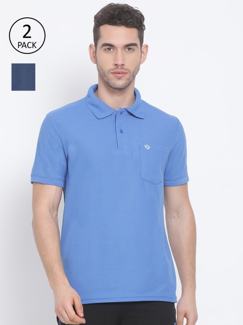 

LUX NITRO Men Pack Of 2 Blue Polo Collar Pure Cotton T-shirt