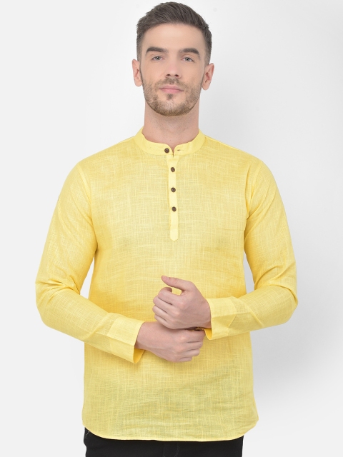 

SG LEMAN Men Yellow Patchwork Handloom Kurta