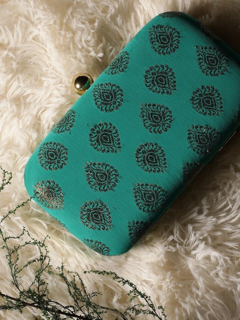 

TRINK Turquoise Blue & Gold-Toned Zari Banarasi Jacquard Box Clutch