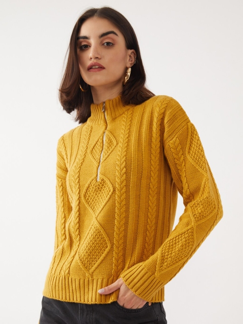 

Zink London Women Yellow Cable Knit Pure Acrylic Pullover