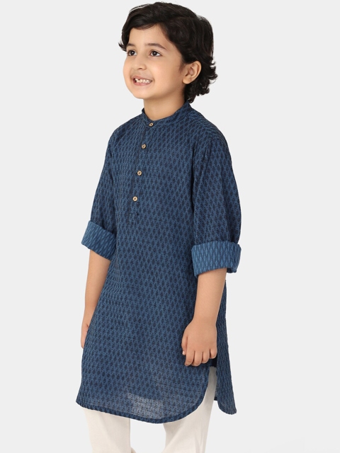 

Fabindia Boys Blue Printed Thread Work Pathani Kurta