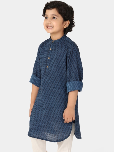 

Fabindia Boys Blue Printed Thread Work Pathani Kurta