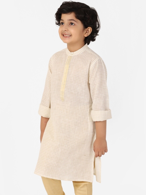 

Fabindia Boys Cream-Coloured & Gold-Toned Cotton Kurta