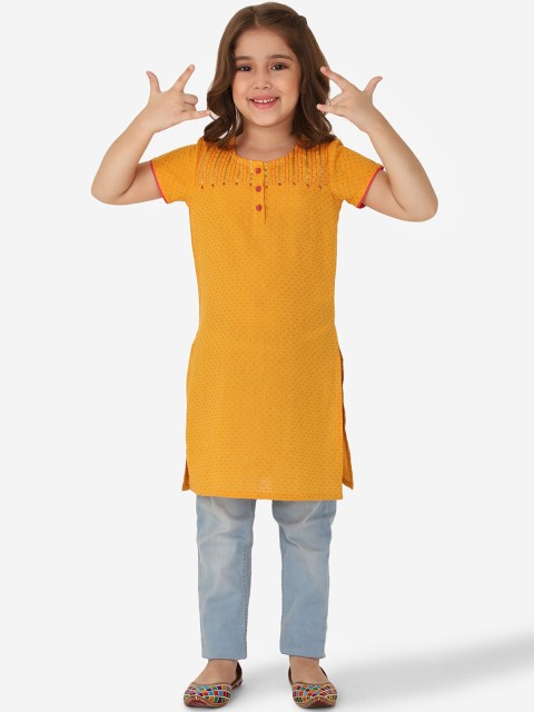 

Fabindia Girls Yellow Thread Work Pathani Kurta