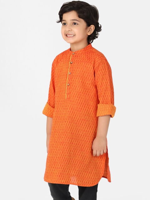 

Fabindia Boys Orange & Pink Geometric Cotton Dobby Kurta