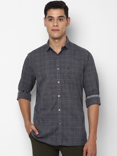 

Allen Solly Men Grey & White Slim Fit Opaque Checked Pure Cotton Casual Shirt