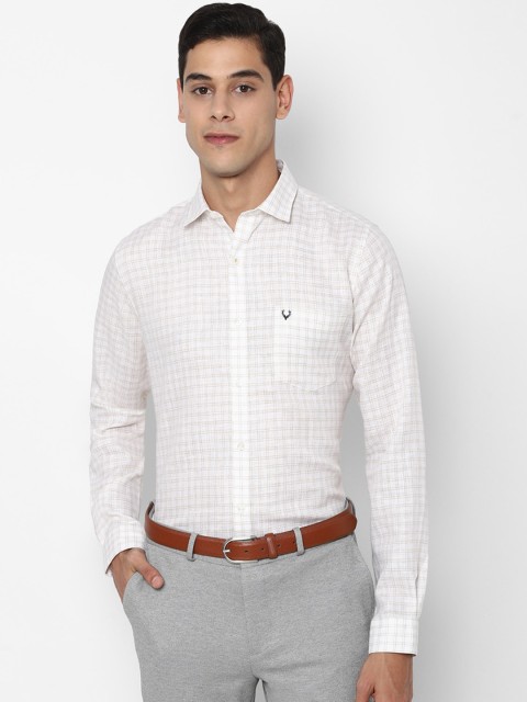 

Allen Solly Men White & Beige Slim Fit Opaque Checked Linen Formal Shirt