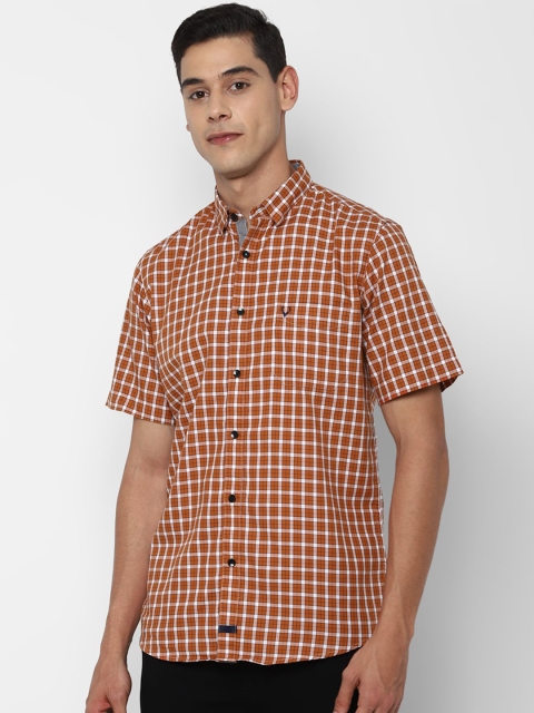 

Allen Solly Men Orange & White Slim Fit Opaque Checked Pure Cotton Casual Shirt