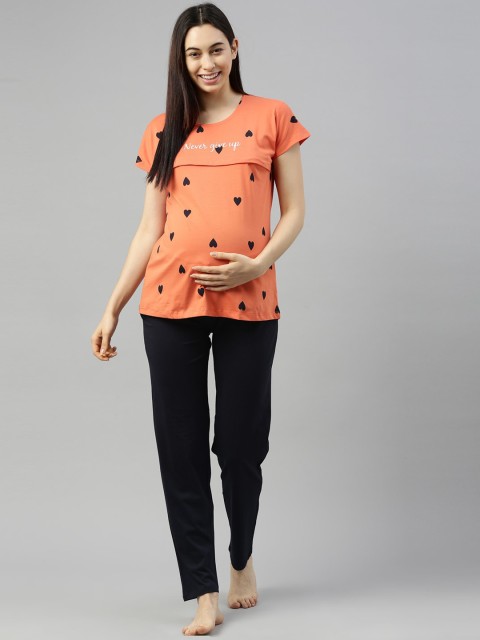 

GOLDSTROMS Women Orange & Black Printed Night suit
