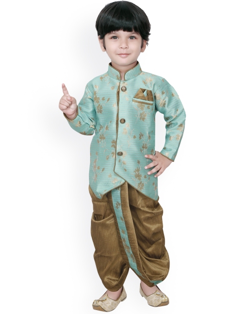 

Ridokidz Boys Green Floral Embroidered Regular Kurti with Dhoti Pants