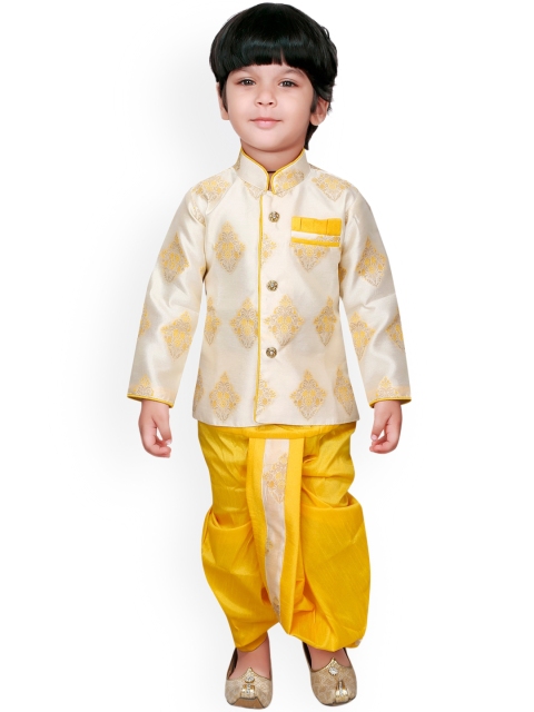 

Ridokidz Boys Cream-Coloured Floral Regular Kurti with Dhoti Pants