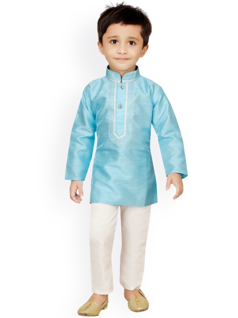 

Ridokidz Boys Blue & Cream-Coloured Regular Kurta with Pyjamas