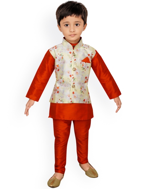 

Ridokidz Boys Green Floral Layered Kurta with Pyjamas