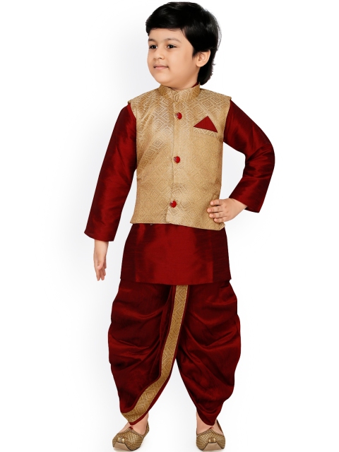 

Ridokidz Boys Beige & Maroon Regular Kurta with Dhoti Pants & Nehru Jacket