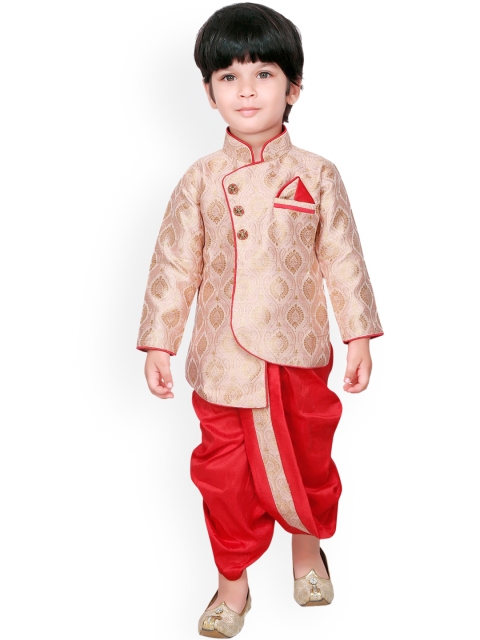 

Ridokidz Boys Pink Floral Layered Kurta with Dhoti Pants