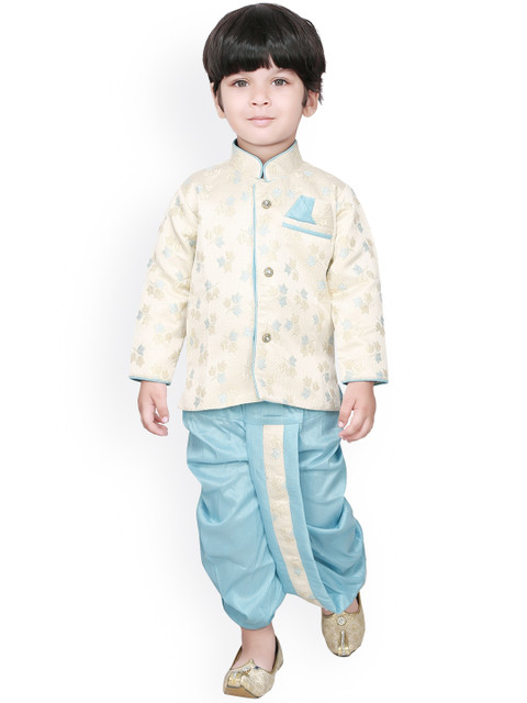 

Ridokidz Boys Cream-Coloured Ethnic Motifs Embroidered Regular Kurta with Dhoti Pants