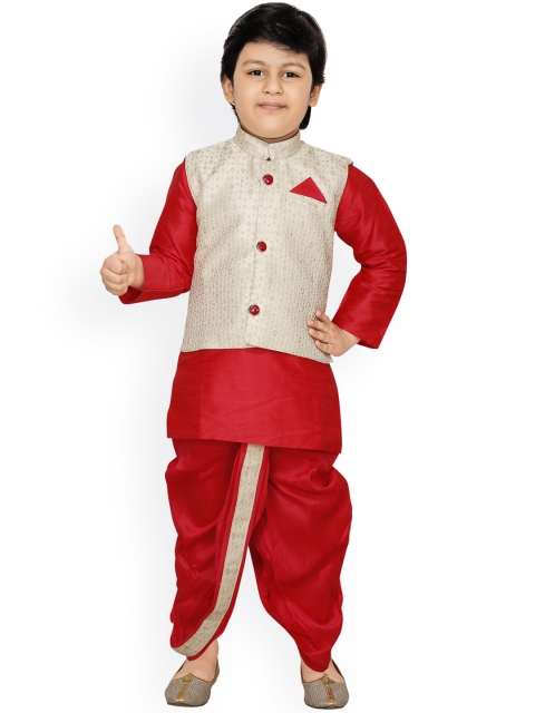 

Ridokidz Boys Red Regular Kurta with Dhoti Pants