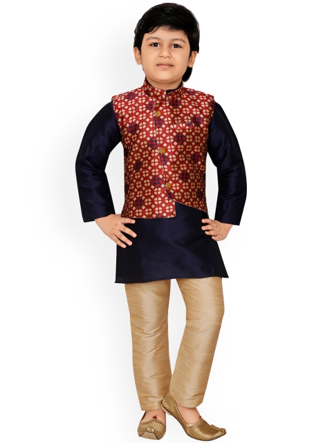 

Ridokidz Boys Maroon & Navy Blue Woven Designed Kurta with Pyjamas & Nehru Kurta