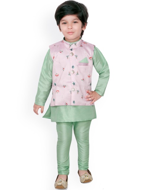 

Ridokidz Boys Pink Floral Layered Kurta with Trousers