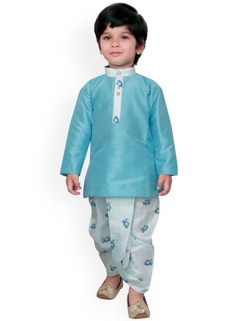

Ridokidz Boys Turquoise Blue Layered Kurta with Dhoti Pants