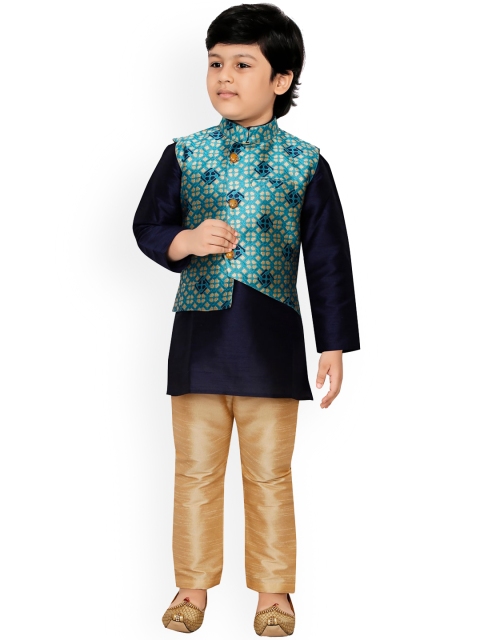 

Ridokidz Boys Blue Woven Designed Regular Kurta with Pyjamas & Jacket