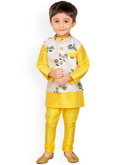 

Ridokidz Boys Cream-Coloured Floral Regular Kurta with Pyjamas
