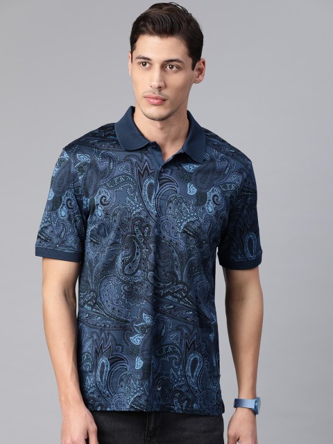 

Marks & Spencer Men Navy Blue Printed Pure Cotton Polo Collar T-shirt