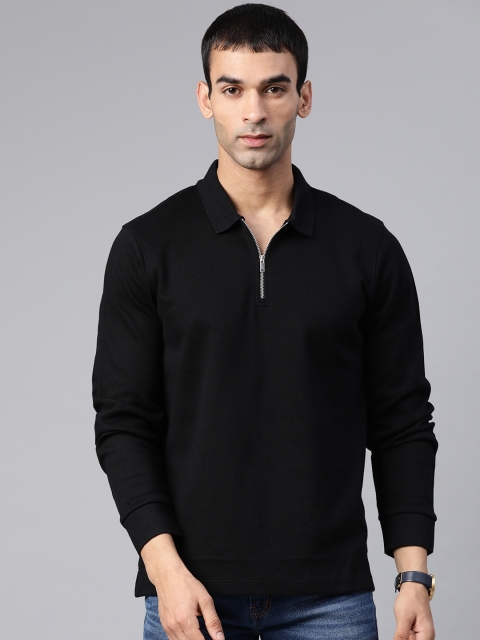 

Marks & Spencer Men Black Solid Pure Cotton Polo Collar T-shirt