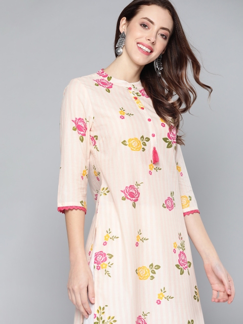 

HERE&NOW Women Peach-Coloured Floral Printed Floral Kurta