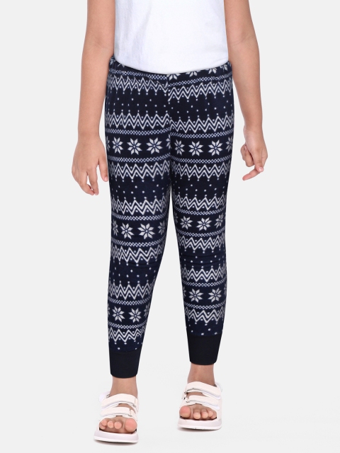 

CrayonFlakes Girls Navy Blue Jacquard Print Polar Fleece Joggers