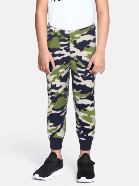 

CrayonFlakes Kids Green & Navy Blue Camouflage Slim Fit Polar Fleece Joggers