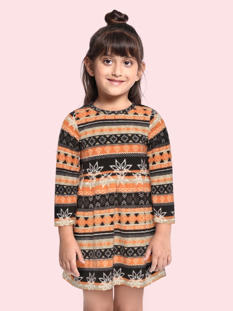 

CrayonFlakes Orange & Black Fit & Flare Dress