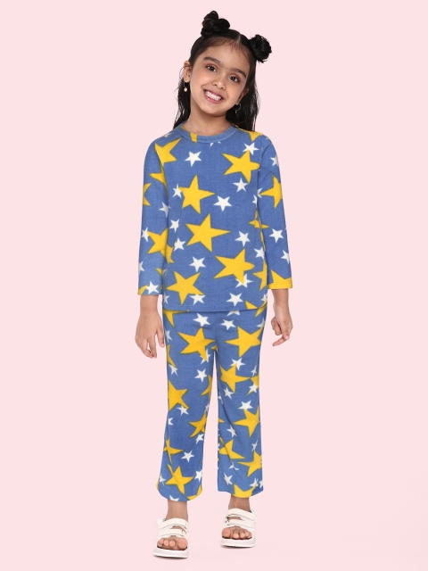 

CrayonFlakes Girls Blue & Yellow Star Printed Polar Fleece Set