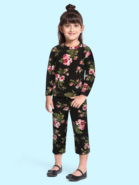 

CrayonFlakes Girls Black Printed T-shirt with Trousers