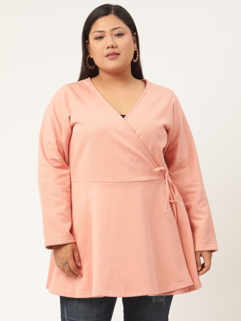 

Revolution Peach-Coloured Wrap Longline Winter Top