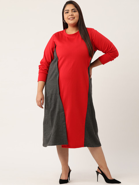 

Revolution Red & Grey Colourblocked A-Line Midi Dress
