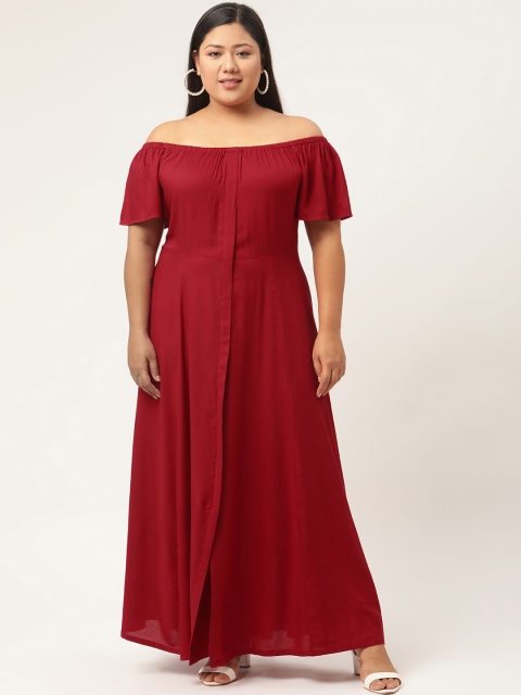 

Revolution Maroon Off-Shoulder A-Line Maxi Plus Size Dress