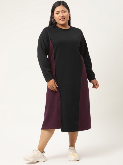 

Revolution Black & Purple Colourblocked A-Line Midi Plus Size Dress