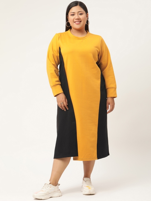 

Revolution Mustard Yellow & Black Colourblocked A-Line Midi Plus Size Dress