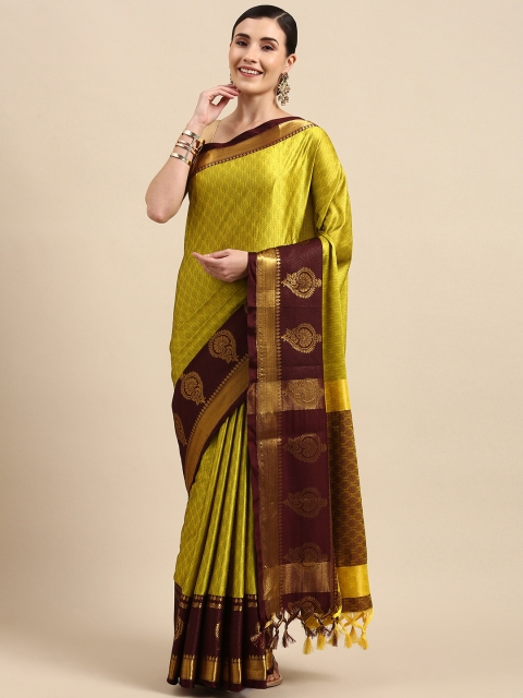 

Anouk Olive Green Floral Zari Pure Silk Banarasi Saree