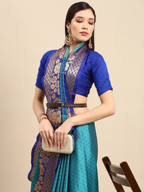 

Anouk Turquoise Blue Ethnic Motifs Zari Pure Silk Banarasi Saree