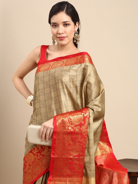 

Anouk Beige Ethnic Motifs Zari Pure Silk Banarasi Saree