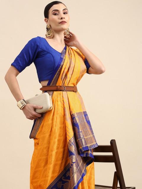 

Anouk Mustard Ethnic Motifs Zari Pure Silk Kanjeevaram Saree