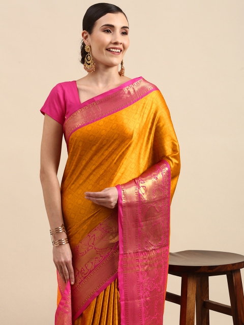 

Anouk Mustard Yellow Ethnic Motifs Zari Pure Silk Banarasi Saree