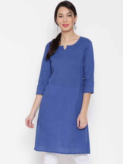 

Jashn Women Blue Pintuck Straight Kurta