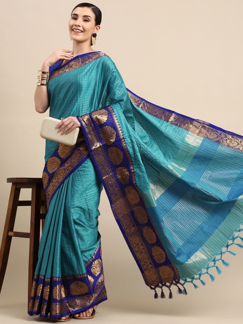 

Anouk Turquoise Blue Woven Design Pure Silk Banarasi Saree