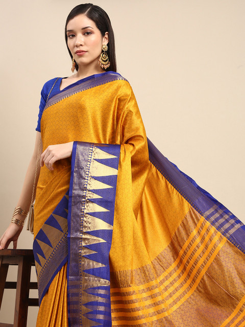 

Anouk Mustard Woven Design Pure Silk Kanjeevaram Saree