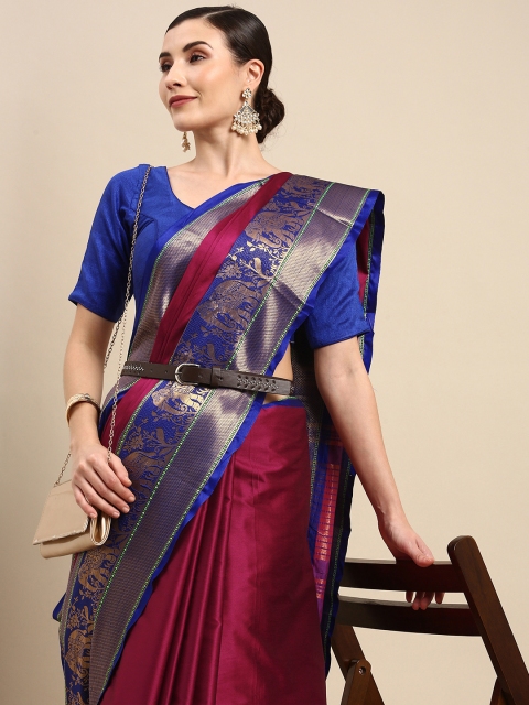 

Anouk Burgundy Woven Design Pure Silk Heavy Work Banarasi Saree