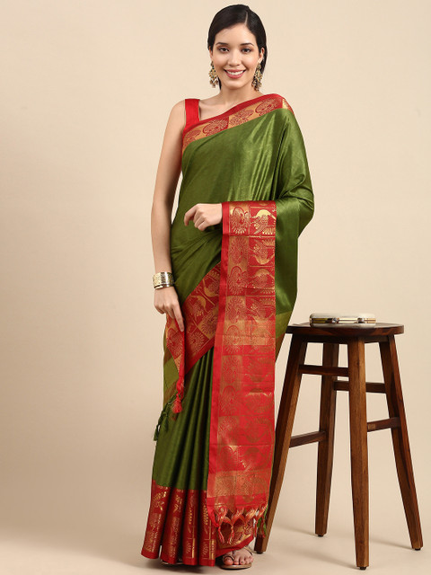 

Anouk Green Ethnic Motifs Zari Pure Silk Banarasi Saree
