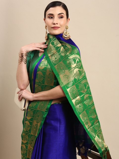 

Anouk Blue Ethnic Motifs Zari Pure Silk Banarasi Saree